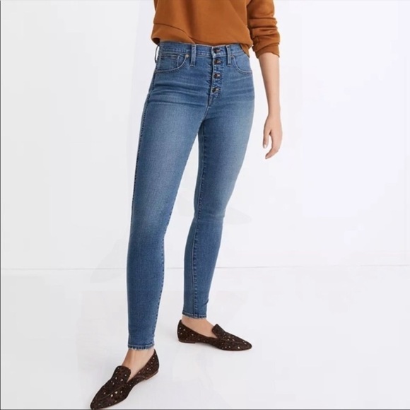 NWT Madewell 10” High Rise Skinny Jeans In Dewitt Wash: Button Front Tencel - Picture 2 of 10
